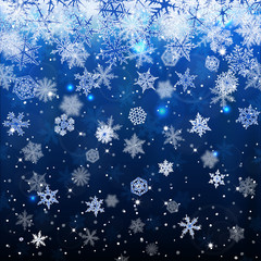 Abstract Christmas background with various snowflakes.