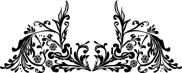 symmetric black design with floral curls
