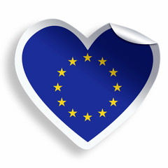 Heart sticker with flag of European Union isolated on white