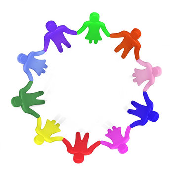 Plenty of colorful people standing in a circle hand in hand