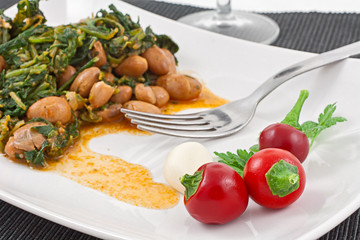 Beans and turnip tops