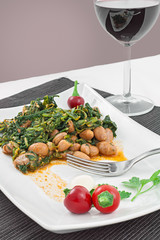 Beans and turnip tops