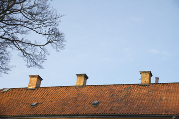 Beautiful rooftop with three chimneys,  Sweden