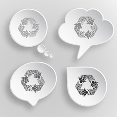 Recycle symbol. White flat vector buttons on gray background.