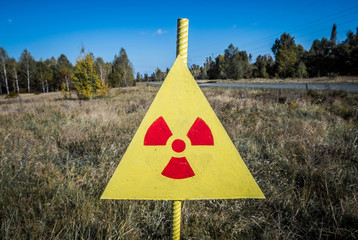 Radiation sign next to Red Forest - Chernobyl Zone of Alienation