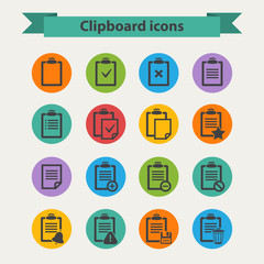 Black Clipboard icons set in flat style