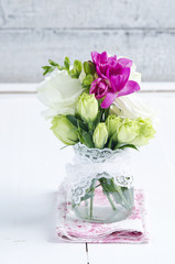 Bouquet of eustoma flowers in vase