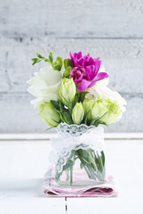 Bouquet of eustoma flowers in vase