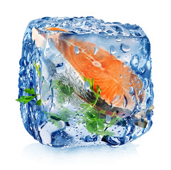 Fish steak in ice cube