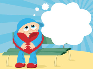 Abstract vector illustration with boy sitting with lovely heart