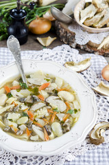 Soup with forest mushrooms and dried