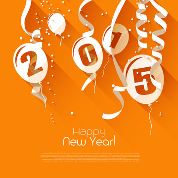 Happy New Year 2015 - modern greeting card in flat design style