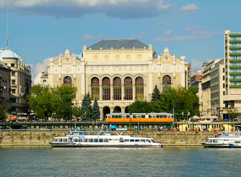 Budapest, Vigado Concert Hall on the Danube River embankment.