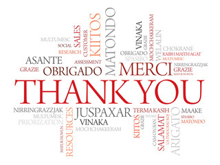 Thank You Word Cloud vector background, all languages