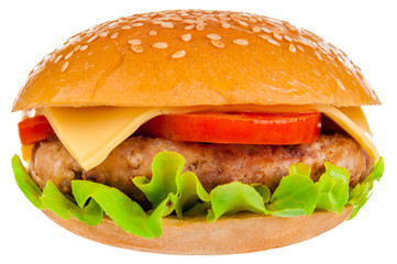 Big hamburger on white background