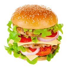 Big hamburger on white background