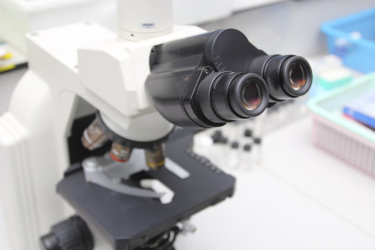Laboratory Microscope. Scientific research background.