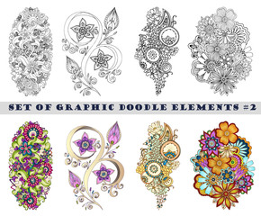 Set of Henna Paisley Mehndi Doodles Element.