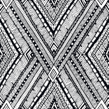 Tribal doddle rhombus seamless background.