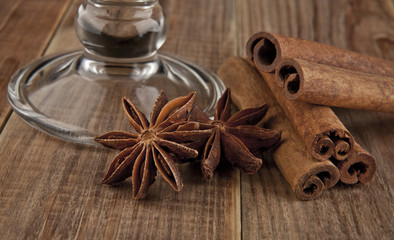 glass and star anise. cinnamon