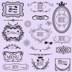 Collection of vector menu calligraphic frames and elements.