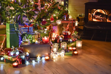 Christmastime, a lot of beautiful gifts under the Christmas  tre