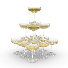 Stack of champagne glasses with clipping path