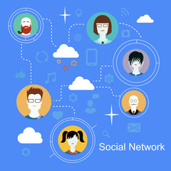 Social network media icons concept with people avatars