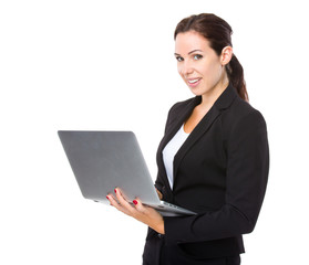 Business woman use of laptop computer