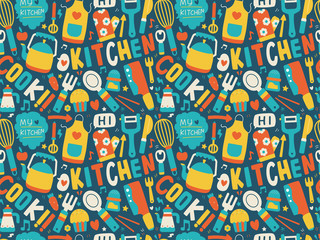 seamless pattern with colorful cooking icons