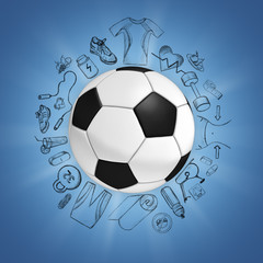 Soccer ball on blue background with sport icons
