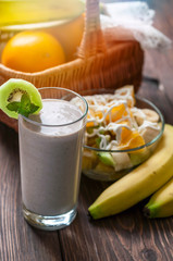 Banana smoothie with fruit salad