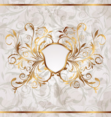 Grunge vintage with heraldic shield, seamless floral texture
