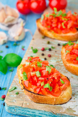 Italian tomato bruschetta with basil