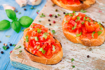 Italian tomato bruschetta with basil