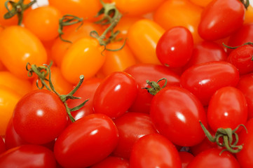 Red and yellow tomatoes cherry as background