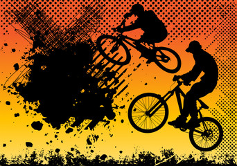 Obraz na płótnie Canvas extreme bicycle jumping with grunge vector
