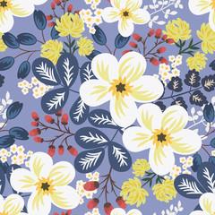 Blooming flowers - vector floral seamless pattern