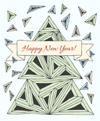 Christmas card made by hand drawn triangles