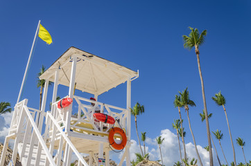 Lifeguard tower on sandy Caribbean beach