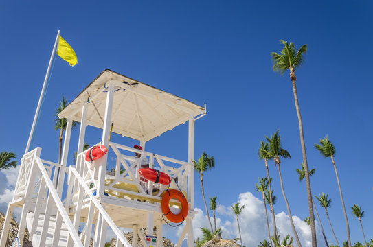Lifeguard tower on sandy Caribbean beach