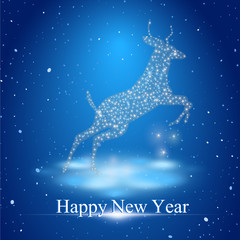 goat in winter landscape with inscription Happy New Year