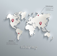Obraz premium World map blue white card paper 3D vector infographics