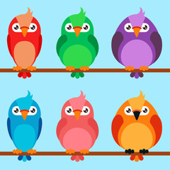 Set of cartoon birds icons