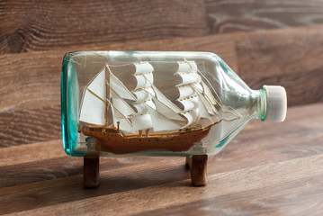 Handmade ship in the bottle