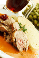 meat with cabbage and mashed potatoes