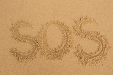 SOS - Inscription on the sand of tropical beach
