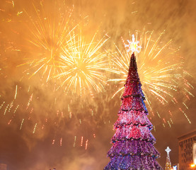 Christmas tree and fireworks