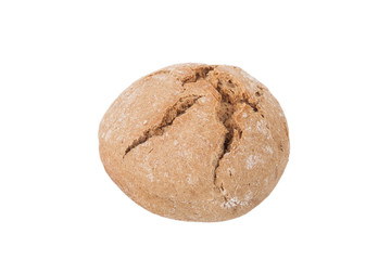 round loaf of black bread with cracks isolated on white backgrou