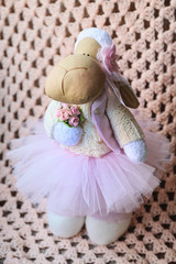 Ballerina doll sheep handmade in pink ballet skirt and with a bo